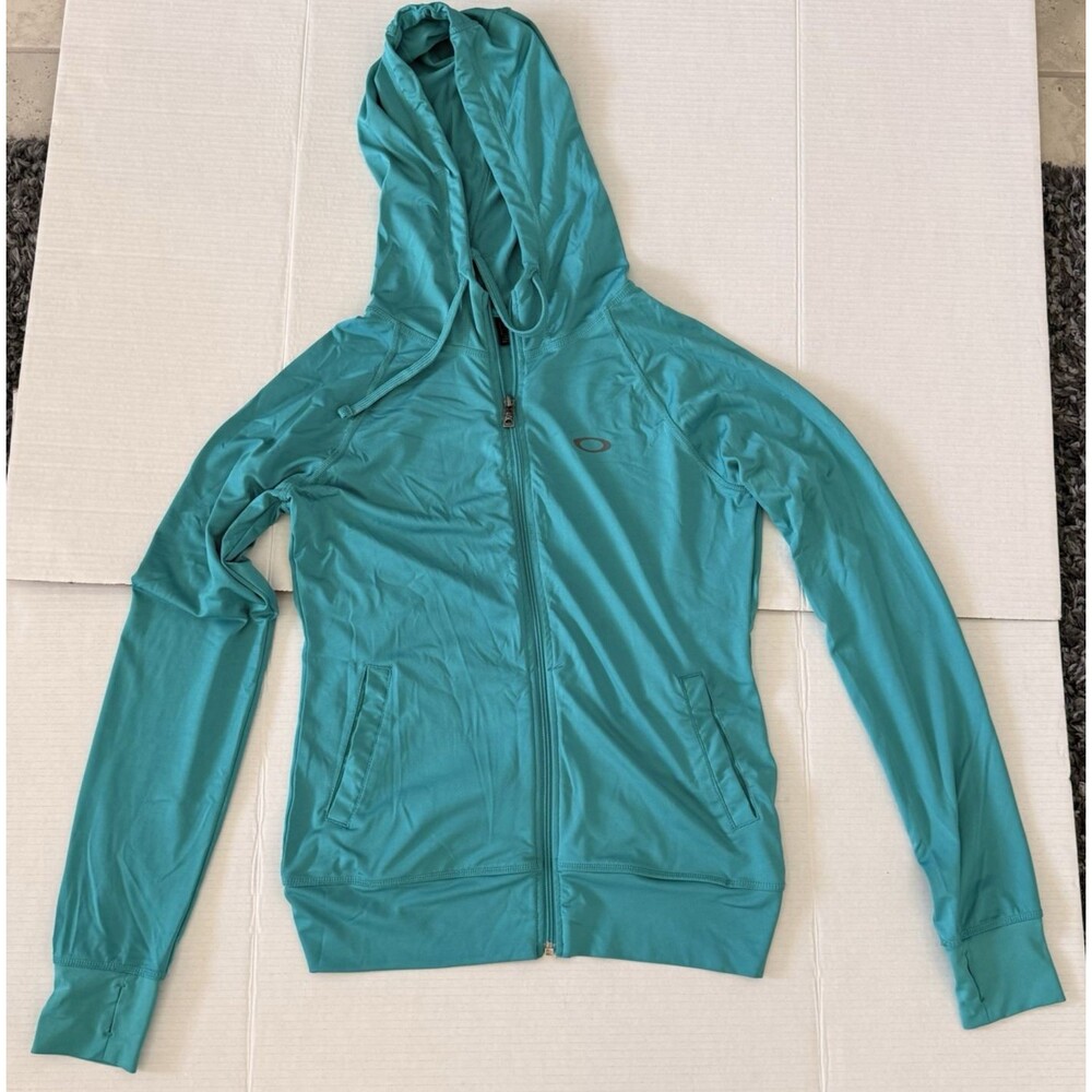 Oakley Women's Small Full Zip Hooded Jacket Turquoise Athletic Thumbhole Hoodie